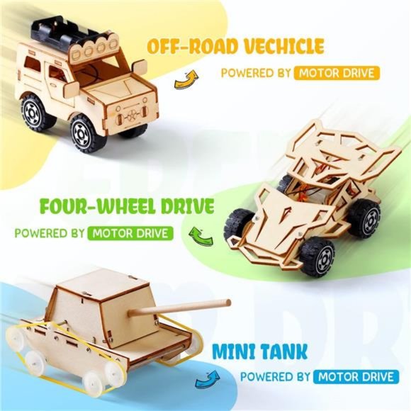 6 in 1 STEM Projects for Kids Ages 8-12, 3D Wooden Puzzles Model Car - Picture 2 of 6